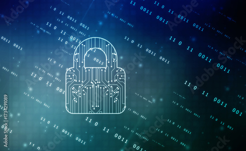 Closed Padlock on digital Circuit background, Technology security concept. Modern safety digital background. Lock Protection system, Cyber Security and information or network protection