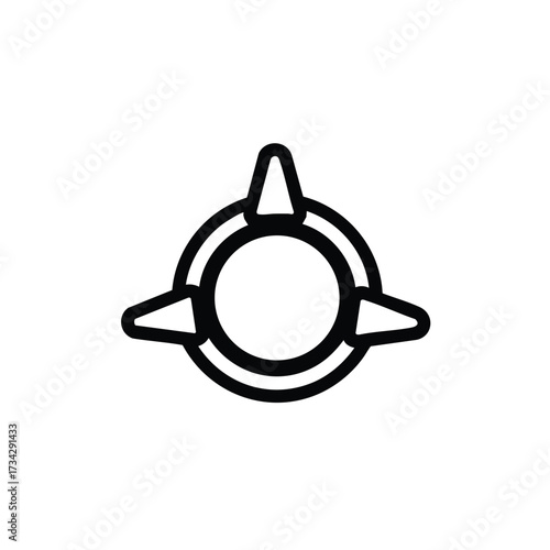 Top-down View of a Round Navigational Compass with Four Main Directions and a Central Circular