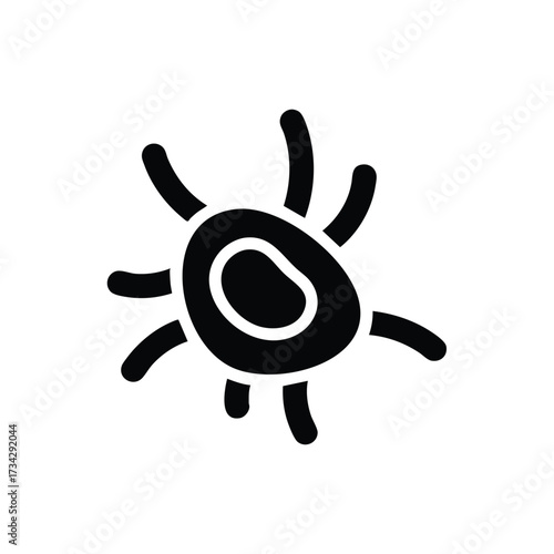 Simplified black and white depicting a microscopic organism with multiple appendages and an irregular shape