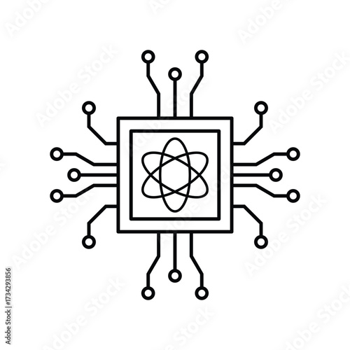 Quantum computing chip icon representing advanced technology and atomic structure vector