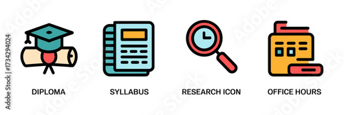 Vector icon sheet of professor branding with four academic icons in a grid