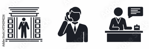 Vector icon sheet with icons of visitor welcome, phone call, and desk message