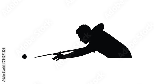 A player aiming a pool cue at a ball striking pose silhouette