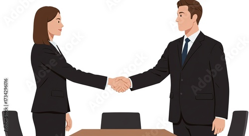Business People Shaking Hands Over Table in Office Meeting.