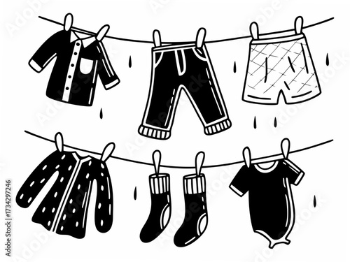 set of clothes icons in hanger doodle vector style