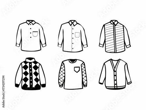 six icon vector illustration of clothes 