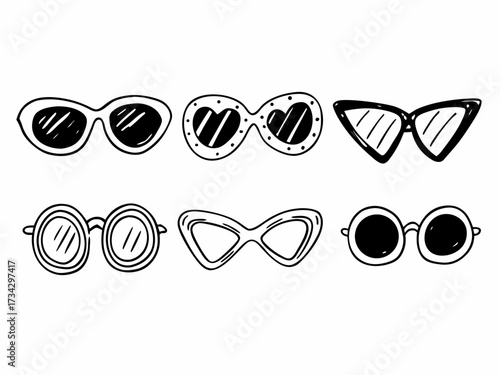 Set of Sunglasses vector doodle illustration