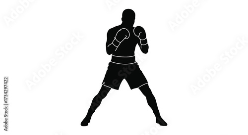 A dynamic boxer in fighting stance a bold black shape silhouette