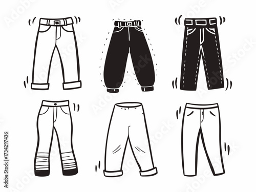 Set of vector illustration jeans pants 