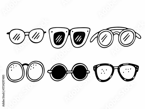 Doodle sunglasses icon set vector