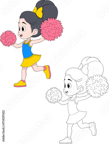 Cute Cheerleader Girl with Pom Poms Illustration