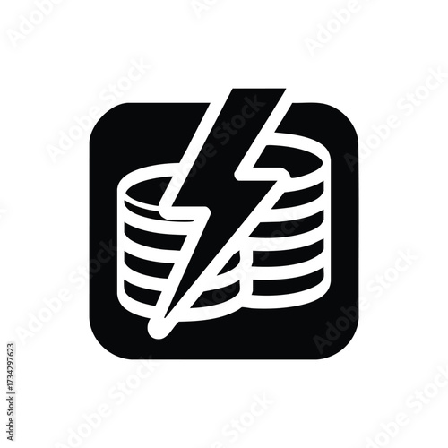 Stack of coins with a lightning bolt symbol representing financial energy, power, or sudden financial change in a minimalistic style