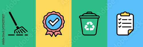 Vector icon sheet for janitorial branding with clean floor illustration