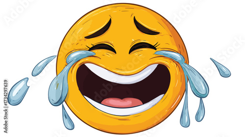 Cheerful Smiley Face Laughing Loudly to Tears Vector Illustration