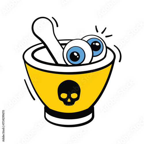 Eyeballs in mortar bowl, icon for horror Halloween potion designs