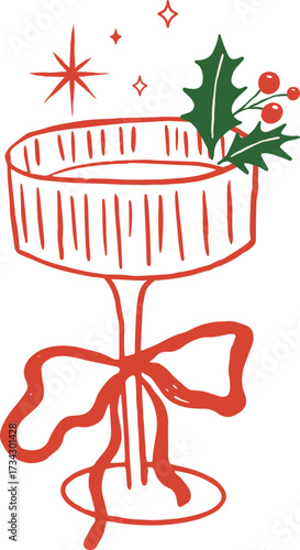 Hand drawn cocktail glass - Christmas cocktail party drawings series 
