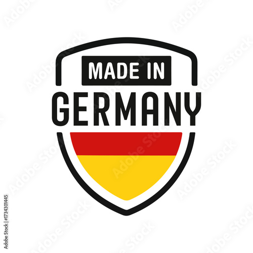 Made in Germany Shield Label. German Product Quality Badge. Germany Manufacturing Origin Emblem.