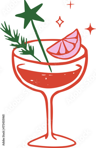 Hand drawn margaritta cocktail glass - Christmas cocktail party drawings series 