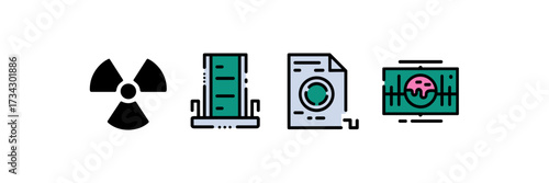 Vector icon sheet for radiology branding with radiation icon