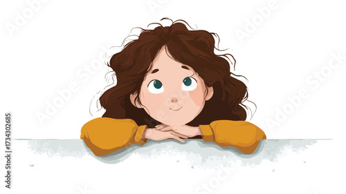 Adorable Cartoon Illustration of Girl Gazing Curiously