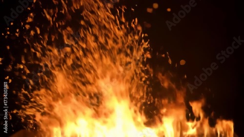 Intense Flames Rising from Fire with Bright Orange and Yellow Colors in Darkness