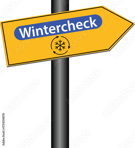 Wintercheck Service Directional Sign with Snowflake Icon Vector.
