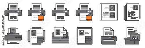 Vector icon sheet of printing and copying shop