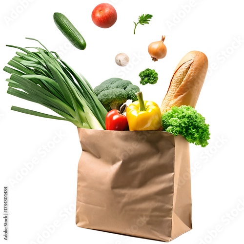 grocery bag in air on transparent background
