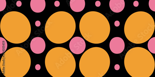Abstract pattern featuring orange and pink circles on a black background, a modern design element