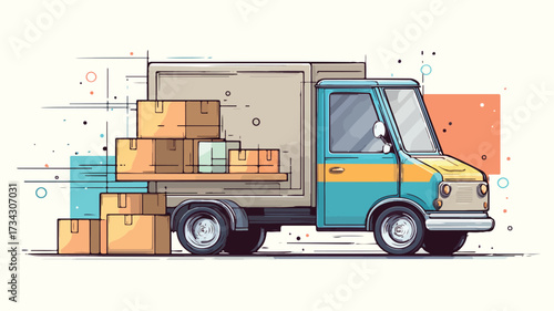 Efficient Delivery Truck with Cardboard Boxes: Professional Transportation Photo