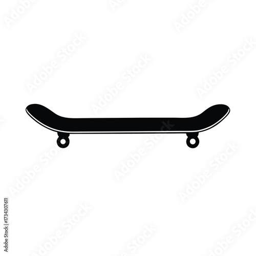 Black skateboard silhouette on a clean white background for graphic design