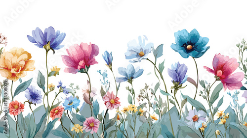 Exquisite Watercolor Floral Border with Winding Vines Seamless Pattern Design