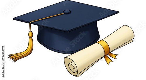 Graduation Cap and Diploma Symbolizing Academic Achievement and Success.