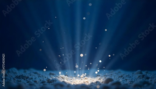 Light blue background with light rays and particles, light coming from the bottom , bright , underwater