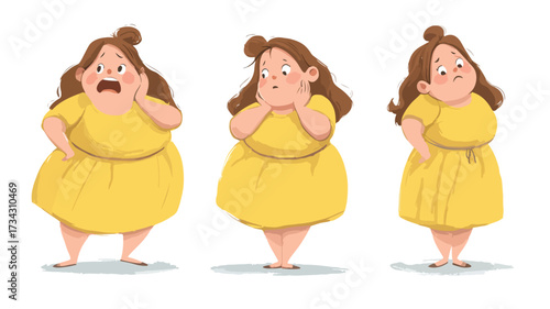 Frustrated Fat Woman Struggling with Weight Loss - Emotional Struggle Visualization in EPS Format