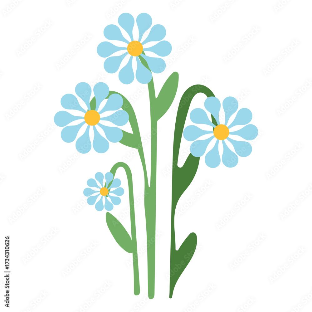 Naklejka premium flowers with green stems flat cartoon style