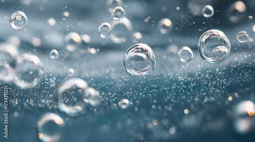 Wallpaper Mural Abstract background of clear soap bubbles floating over a calm blue water surface with beautiful bokeh effects Torontodigital.ca