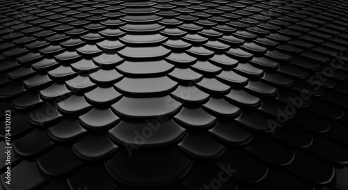 A captivating abstract pattern of overlapping black scales, creating a sleek, sophisticated texture. Suitable for backgrounds, designs, and more.