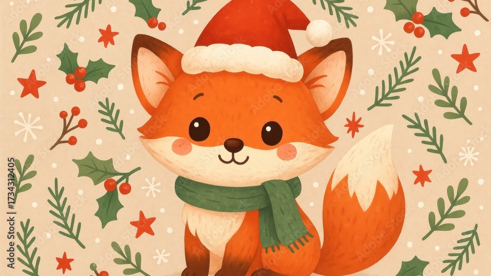 Fototapeta premium Festive fox with holiday elements.