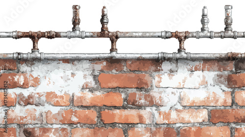 Industrial Exposed Brick Wall with Metal Pipes