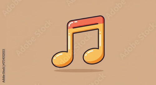 Cartoon Music Note Icon with Orange and Yellow Colors.