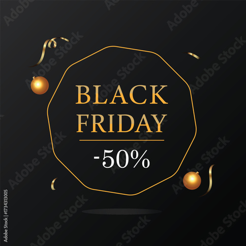 Elegant black friday 50 percent off sale with golden accents