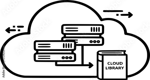 Cloud Server Icon Vector. Outline illustration of Cloud library and cloud server