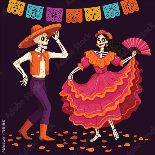 The image represents the Day of the Dead (Día de los Muertos), a vibrant Mexican holiday celebrated on November 1st and 2nd. It honors deceased loved ones, viewing death as a natural part of life