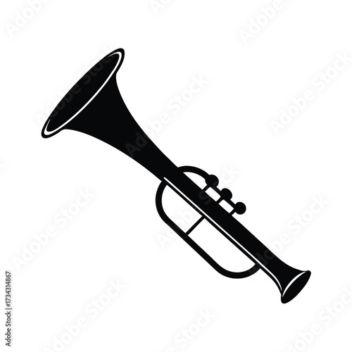 Elegant black silhouette of a trumpet on a clean white background