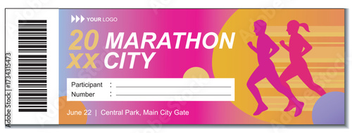 Marathon Event Ticket Template for Running Competition and Sports Participation Pass Design