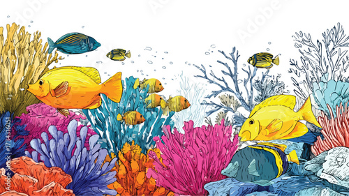Vibrant Underwater Scene with Colorful Fish and Corals