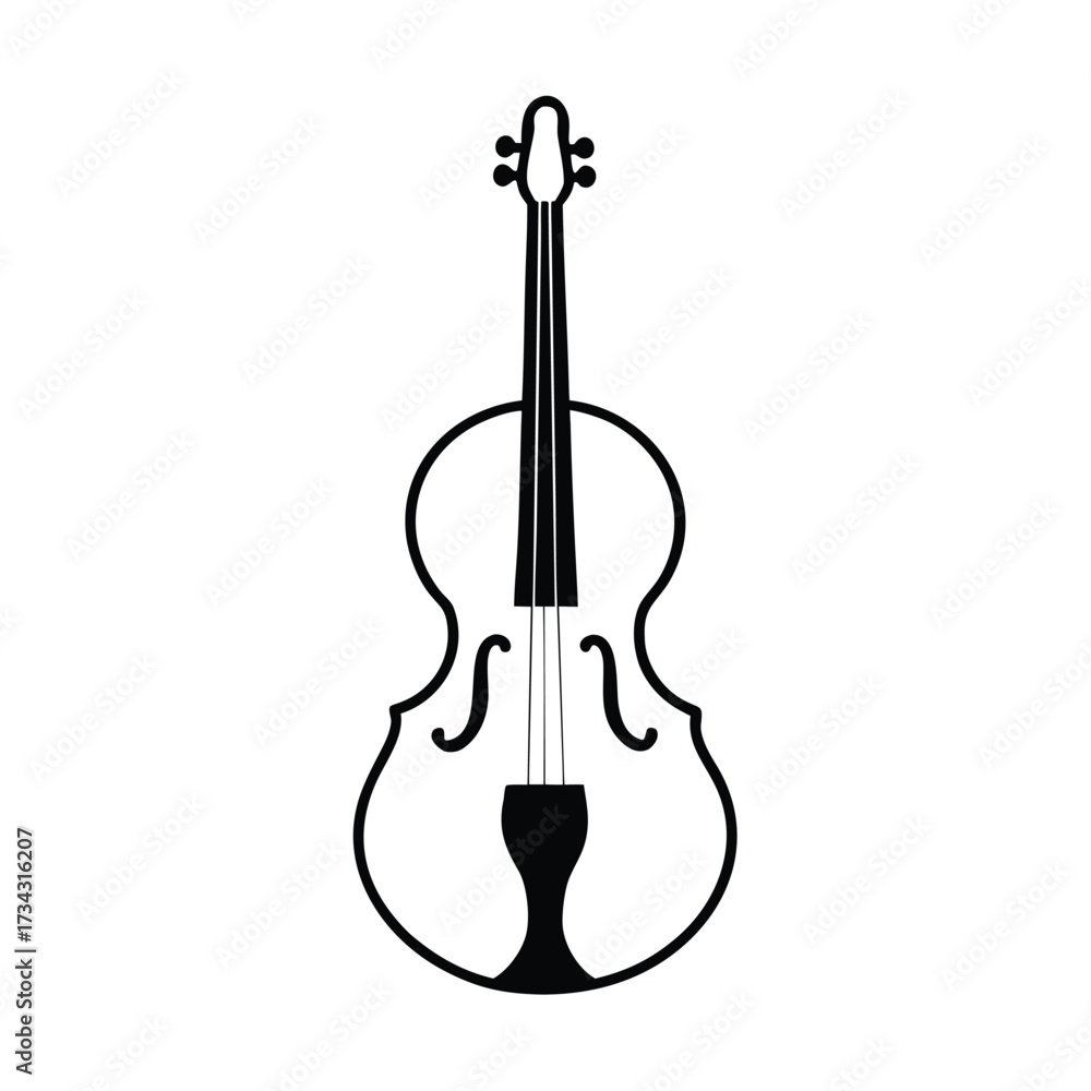 Fototapeta premium Elegant black silhouette of a violin on a clean white background for musical designs