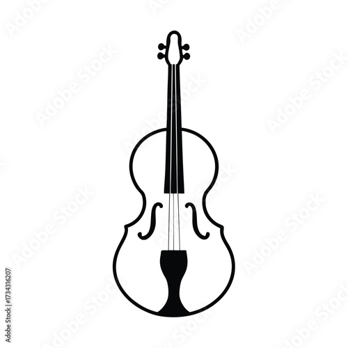 Elegant black silhouette of a violin on a clean white background for musical designs