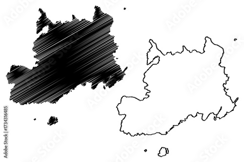 Central Division (Republic of Fiji, Melanesia) map vector illustration, scribble sketch Viti Levu, Beqa Islands map